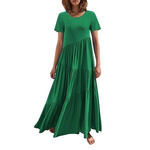 ANRABESS Women's Summer Casual Loose Maxi Dress Short Sleeve Crewneck Asymmetric